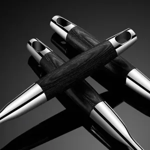 Luxury wooden business rollerball pen set with metal clip and sleek dark wood barrel design.