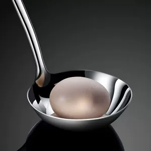 High quality stainless steel soup ladle for kitchen cooking, durable thickened design.