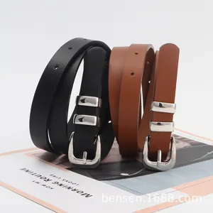 Damen schmaler Ledergürtel Set mit eleganter Metallschnalle, vielseitig für Jeans und Kleider.