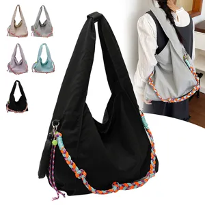 Grande borsa a tracolla hobo in nylon da donna casual borsa a spalla con cinturino intrecciato