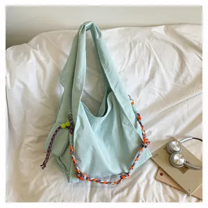 Grande borsa a tracolla in nylon da donna, borsa casual da lavoro con tracolla intrecciata colorata.