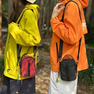 Men Outdoor Nylon Plaid Crossbody Bag Waterproof Small Shoulder Bag Portable Mobile Phone Bag With Pendant