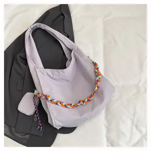 Borsa a tracolla in nylon grande capacità donna elegante borsa a mano con manico intrecciato
