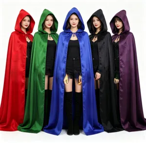 Satin hooded cloak for women, perfect for Halloween cosplay, costume party, and magical events.