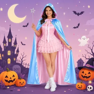 Halloween Cosplay Hooded Cloak Double Sided Satin Princess Fairy Cape Costume For Women Party Holiday Apparel