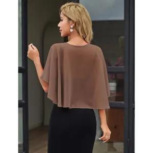 Women chiffon cape shawl summer thin cover up elegant party wedding beach cape top clothing