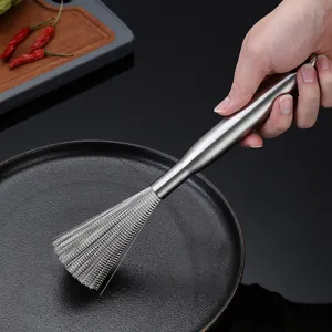 Spazzola per Pentole in Acciaio Inossidabile Manico Lungo Strumento di Pulizia Cucina Lavaggio Robusto Per la Casa