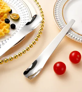 Stainless steel dessert spoon long handle ice cream spoon elegant tableware detail view