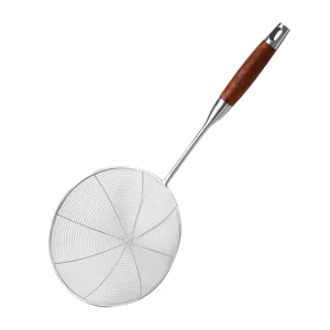 Stainless steel wire skimmer strainer with wooden handle for kitchen frying and cooking