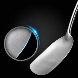 Stainless steel cooking spatula with thickened design for durable kitchen use and easy cooking.