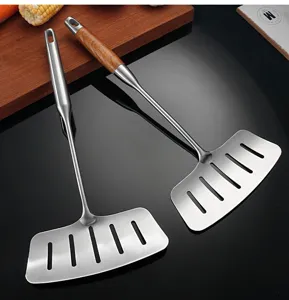 Stainless Steel Fish Spatula Wooden Handle Slotted Turner Kitchen Cooking Utensil