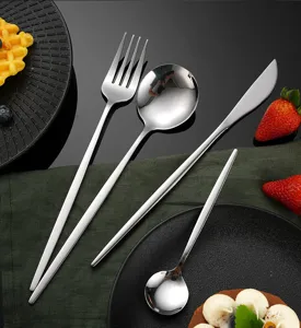 Edelstahl Besteckset Luxus Messer Gabel Löffel Küche Essbesteck Silber stilvoll.