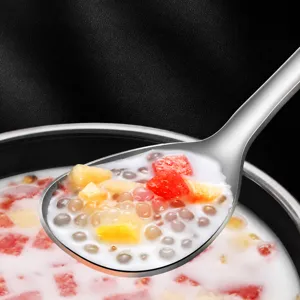 Durable 304 stainless steel long handle thickened soup spoon for delicious dessert and home use