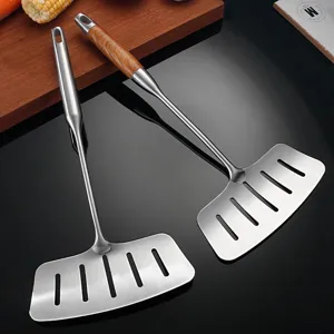 Stainless Steel Fish Spatula Wooden Handle Widen Turner Slotted Spatula For Cooking Frying Steak Kitchen Utensil