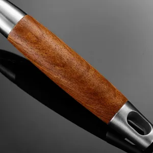 Stainless steel spatula handle with natural wood finish, durable kitchen tool for cooking.