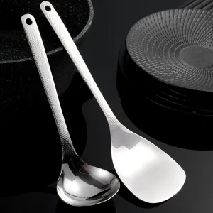 RVS keukengerei set, mini soeplepel en spatel met gehamerd handvat design voor dagelijks gebruik.