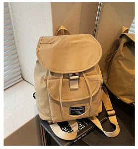 Casual solid color canvas backpack for women minimalist school travel daily daypack