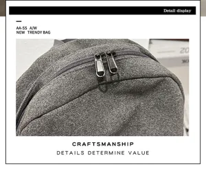 Grauer Damen Rucksack Detailansicht mit langlebigen Metallreißverschlüssen Stoff