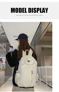 Casual Japanese style large capacity travel backpack displayed from model back view.