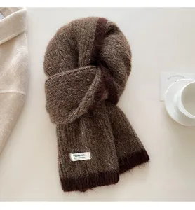 Autumn winter color block knitted wool blend scarf cozy Korean style fashion winter warm neckwear