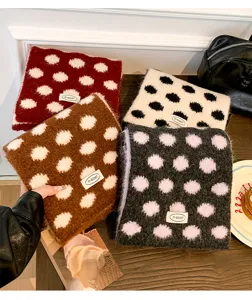 Korean style wool-blend polka dot double-sided knitted warm scarf for women winter