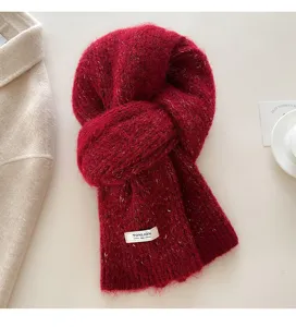 Autumn winter wool blend mixed color knitted scarf for women and men, stylish cozy warm neck.