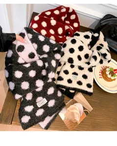 Korean style cozy soft wool blend polka dot knit scarf close up detail view winter
