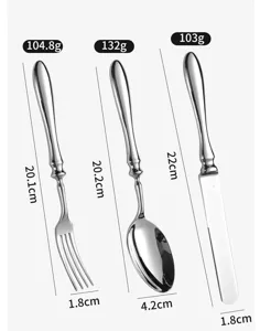 Roestvrijstalen bestekset met elegante handgreep, inclusief vork, lepel en dinermes voor thuis.