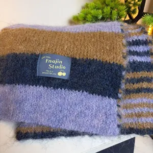 Chunky knit striped wool scarf for women winter warm cozy thick neckwear soft winter fashion muffler