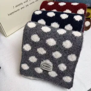 Korean style wool blend polka dot knit scarf for women, cozy winter warm thick neck warmer.