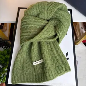 Green wool blend cable knit winter scarf for women and men cozy warm fashion neck warmer