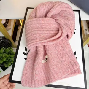 Cozy pink knit scarf for women, winter warm cable knit woolen winter neck wrap.