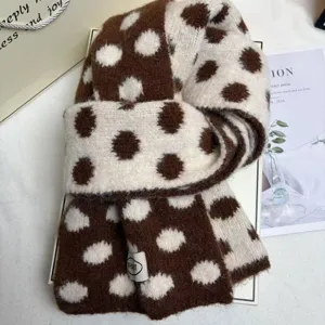 Korean style wool-containing large polka dot double-sided knitted scarf for warm winter wear.