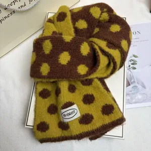 Korean style wool blend polka dot knit scarf for women autumn winter warm neck warmer