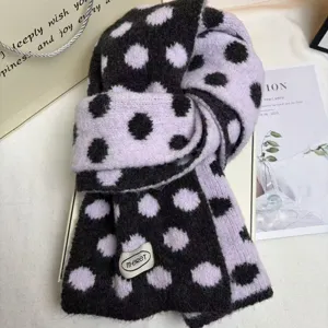 Korean wool blend large polka dot double-sided knitted scarf for women winter warm neckerchief