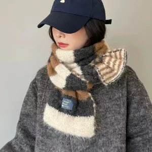 Women's Winter Striped Wool Blend Scarf Thickened Warm Neck Protection Knitted Casual Fashion Scarf Shawl