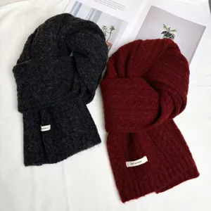 Knit wool blend scarf winter warm solid color twisted knit thick cozy scarf for women men