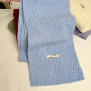 Winter cable knit scarf soft wool blend warm cozy solid color stylish fashion women men accessory