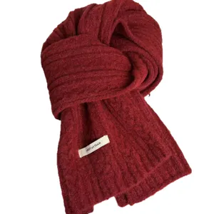 Winter warm wool blend knitted scarf, cozy solid color cable knit design for daily wear.