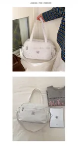 Large capacity canvas shoulder bag for women casual daily commuting student tote bag