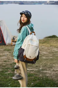 College style student backpack for women, large capacity color-blocked hiking backpack.