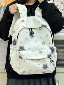Cute star pattern school backpack for student teenage girls, stylish casual double shoulder bag.