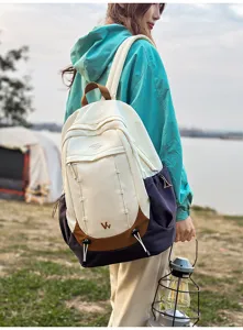College style color-blocked backpack for women, large capacity travel hiking daypack bag.