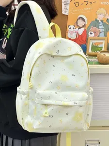 Fresh sweet style cute star pattern student backpack for daily school and casual wear.