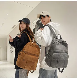 Vintage Cord Fleece Rucksack Große Kapazität Damen Studenten Stilvolle Campus Schultasche