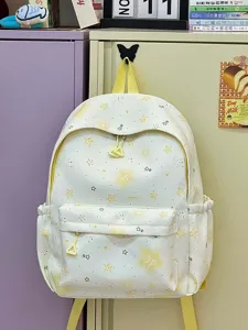 Ins style cute yellow star print school backpack for teenage girls sweet casual bookbag