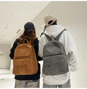 Retro Kord Rucksack mit grossem Fassungsvermoegen, minimalistisch, ideal fuer Schule und Alltag.