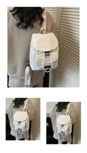 Minimalist solid color drawstring canvas backpack for women casual commute daily outdoor use.