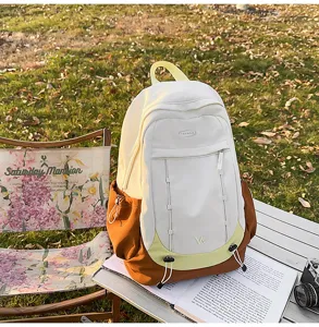 Casual colorblock school backpack with large capacity for students and outdoor hiking use.