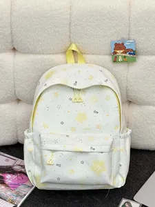 Cute sweet star print canvas double shoulder backpack for women, fresh school bag for students.